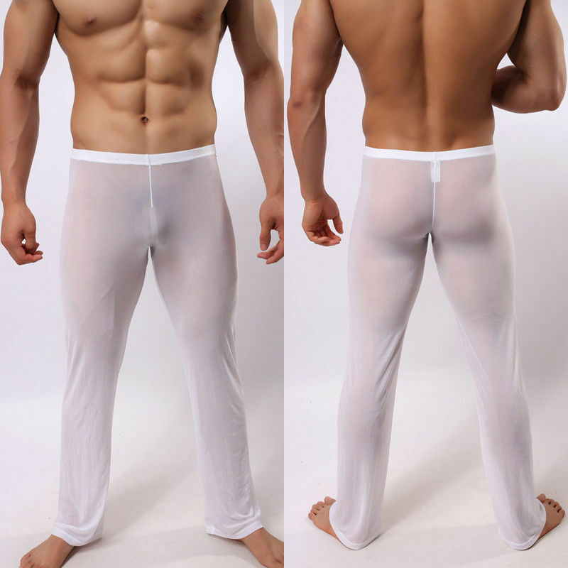 Hiriginr Men Sexy Soft Mesh Sheer See-through Stretch Pants Trousers Sleepwear Hot Transparent Men Pants Homewear