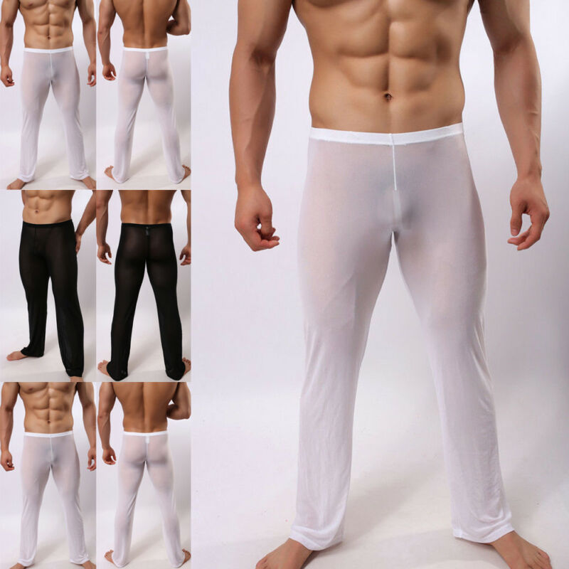 Hiriginr Men Sexy Soft Mesh Sheer See-through Stretch Pants Trousers Sleepwear Hot Transparent Men Pants Homewear