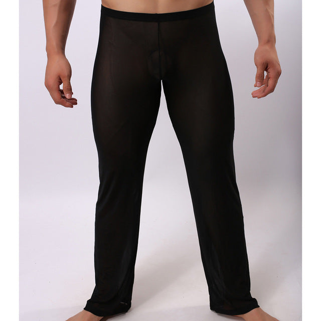 Hiriginr Men Sexy Soft Mesh Sheer See-through Stretch Pants Trousers Sleepwear Hot Transparent Men Pants Homewear