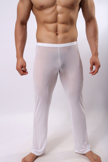 Hiriginr Men Sexy Soft Mesh Sheer See-through Stretch Pants Trousers Sleepwear Hot Transparent Men Pants Homewear