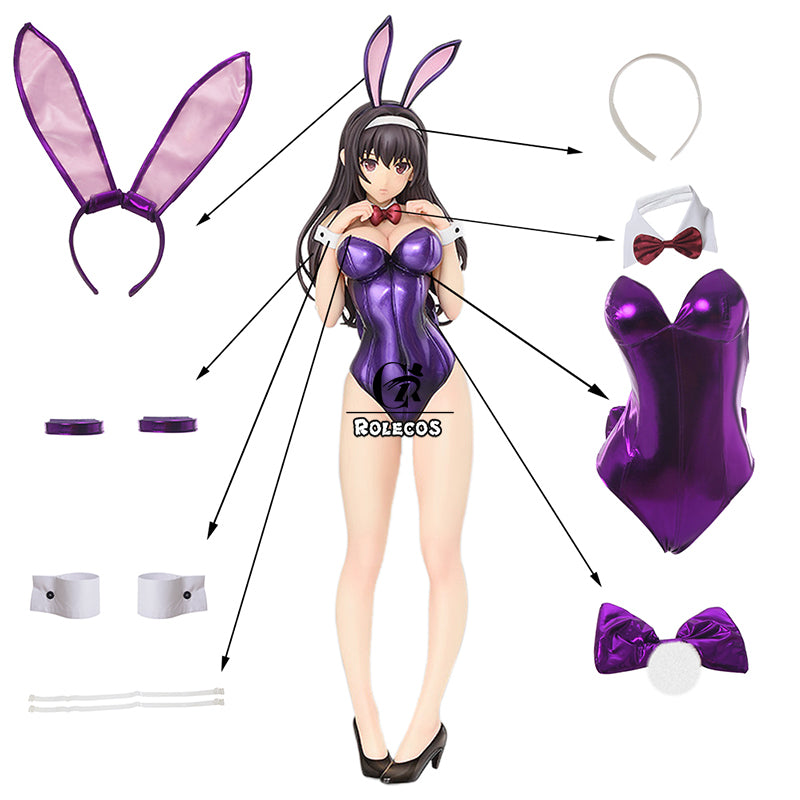 ROLECOS Utaha Kasumigaoka Cosplay Costume Bunny Girl Sexy Jumpsuit Women Purple Costume Saenai Heroine no Sodatekata Cos Rompers