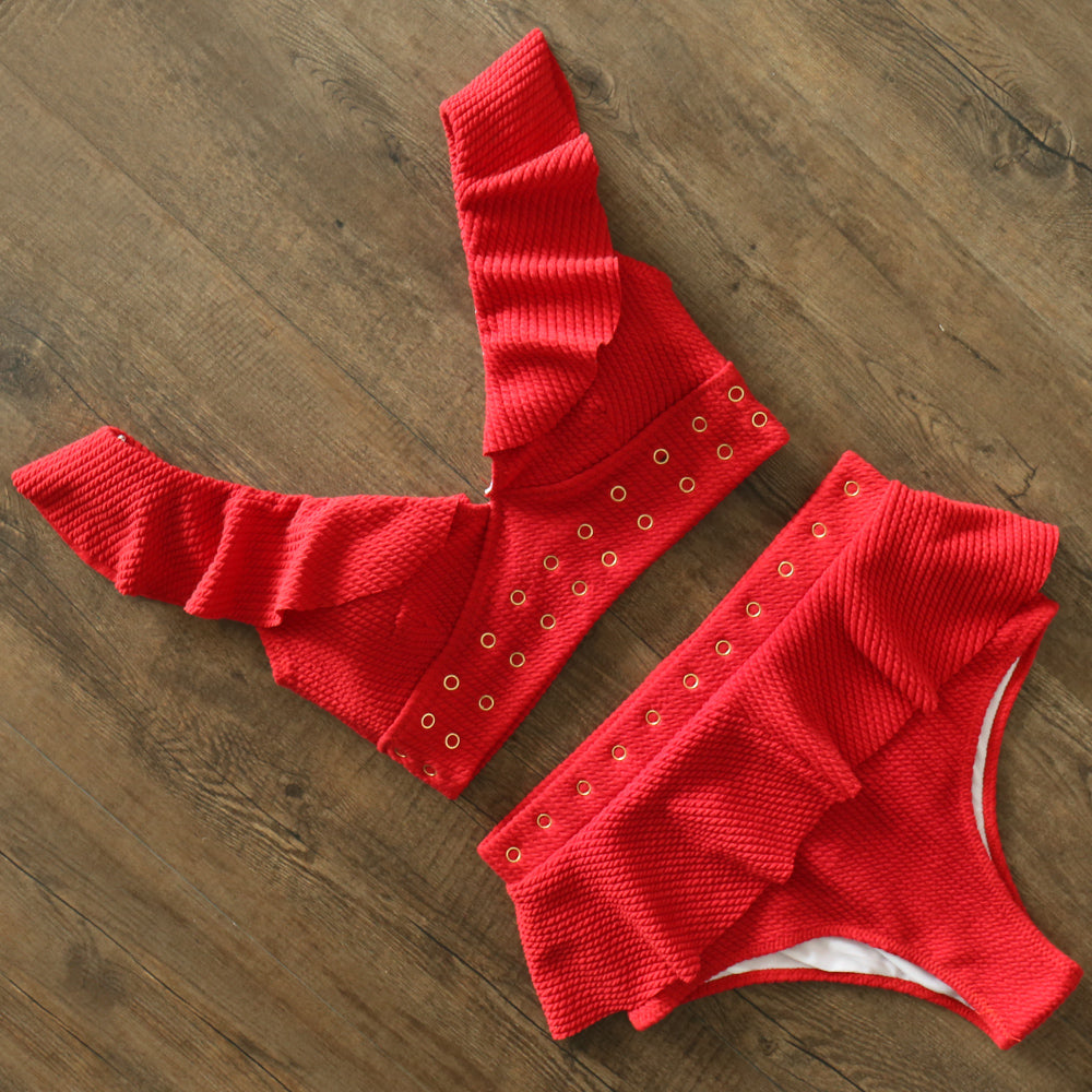 New High Waist Bikini Swimwear Women Swimsuit Push Up Bikinis Women Bathing Suit Biquini Ruffle Bikini Summer Beach Wear
