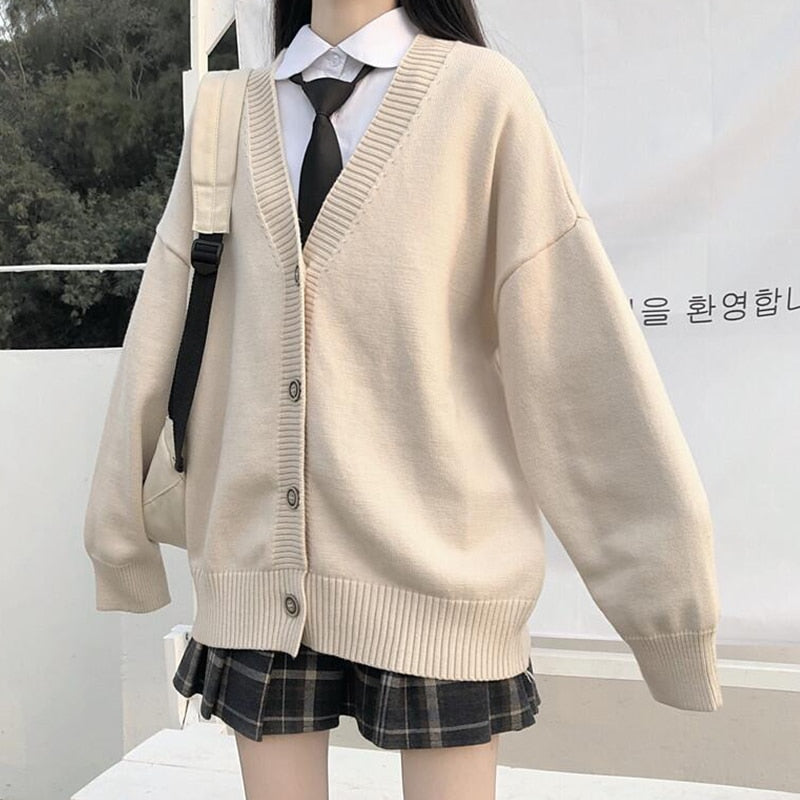 Japanese fashion College jk Loose V-neck Cardigan Sweater Female Outer Wear JK Sweater Coat japanese school uniform