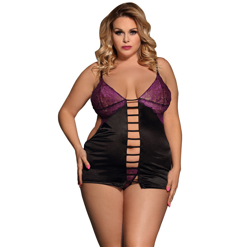 Comeodear Babydoll Sexy Plus Size Lace Sexy Outfit Backless Open Back Hollow Out Deluxe Satin Nuisette Erotic Underwear