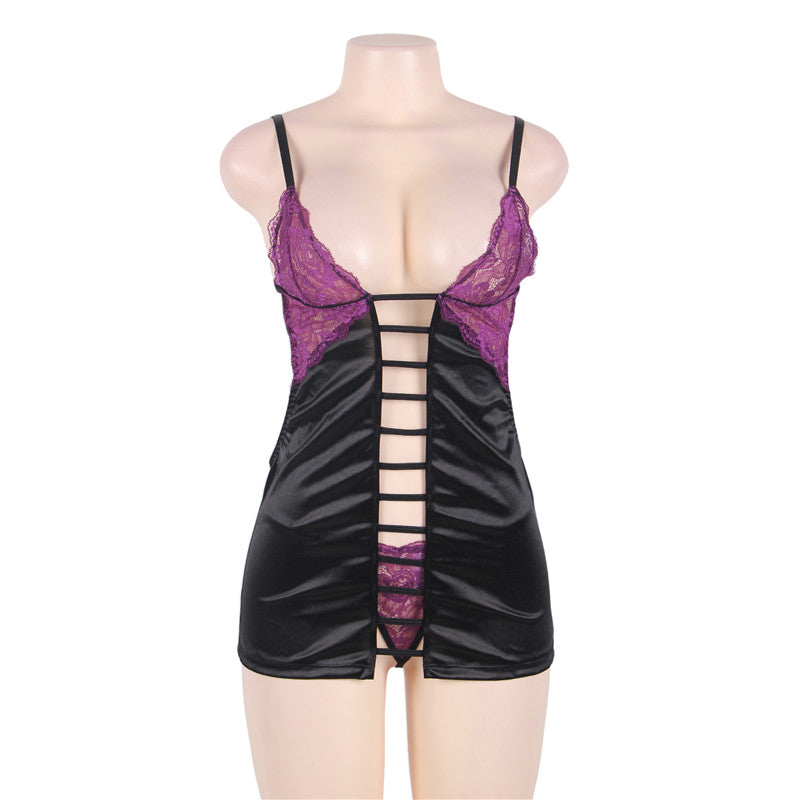 Comeodear Babydoll Sexy Plus Size Lace Sexy Outfit Backless Open Back Hollow Out Deluxe Satin Nuisette Erotic Underwear