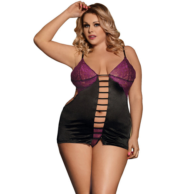 Comeodear Babydoll Sexy Plus Size Lace Sexy Outfit Backless Open Back Hollow Out Deluxe Satin Nuisette Erotic Underwear