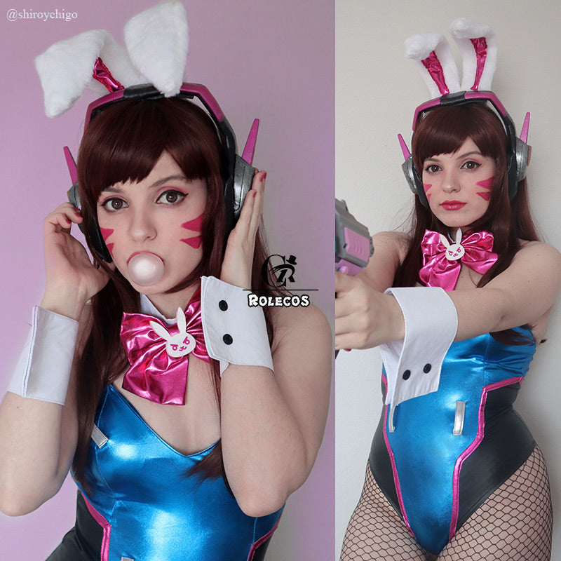 ROLECOS Game OW DVA Cosplay Sexy Costume Over DVA Watch Cosplay Leather Jumpsuit Hana Song Bunny Girl Cosplay Romper Women