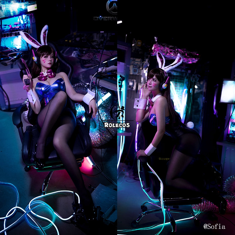 ROLECOS Game OW DVA Cosplay Sexy Costume Over DVA Watch Cosplay Leather Jumpsuit Hana Song Bunny Girl Cosplay Romper Women