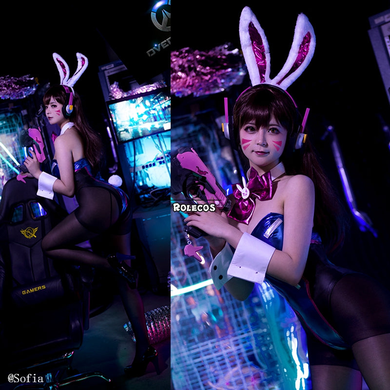 ROLECOS Game OW DVA Cosplay Sexy Costume Over DVA Watch Cosplay Leather Jumpsuit Hana Song Bunny Girl Cosplay Romper Women