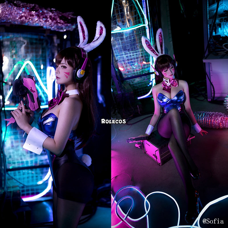 ROLECOS Game OW DVA Cosplay Sexy Costume Over DVA Watch Cosplay Leather Jumpsuit Hana Song Bunny Girl Cosplay Romper Women
