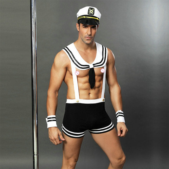 Male Sexy Police Costume Black Latex Mesh Sexy Lingerie Hot Erotic Cop Uniform Police Role Play Sex Clothes For Adult Men