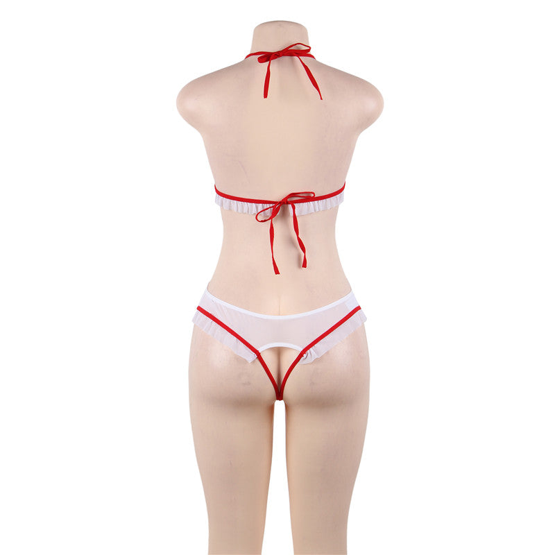 Comeondear Sexy Nurse Lingerie Costume Transparent Women White Body Plus Size Cosplay Uniform Open Crotch Erotic Teddy RA80674