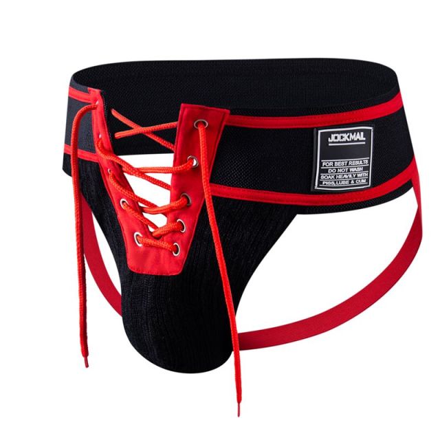 JOCKMAIL Jockstrap Sexy Thongs Athletic Supporters for Men ,Lace Up jock Strap,Lacing Penis Pouch String Open Gay Underwear