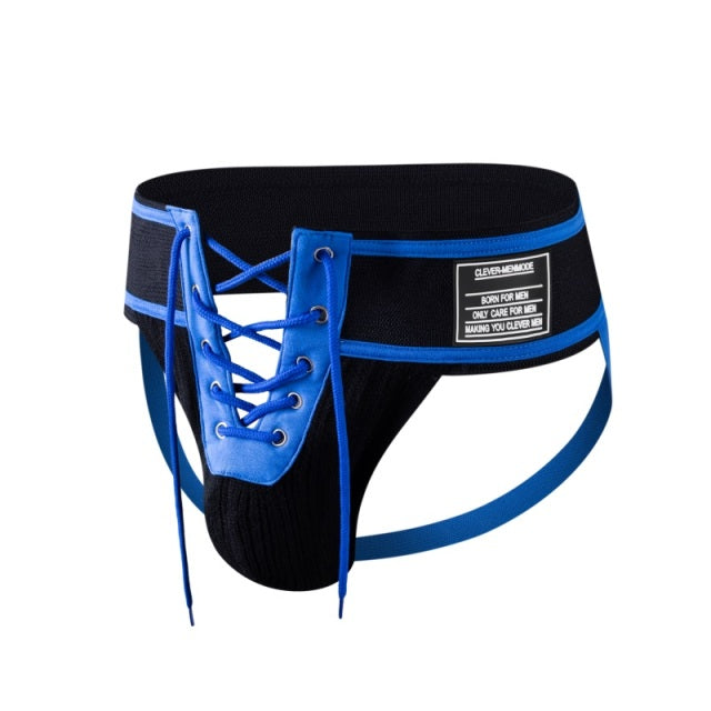 Sexy Thong Men Jockstrap Underwear Lacing Penis Pouch Lingerie Waistband Lace Up Open Front Gay Men Underpants Fetish Exotic
