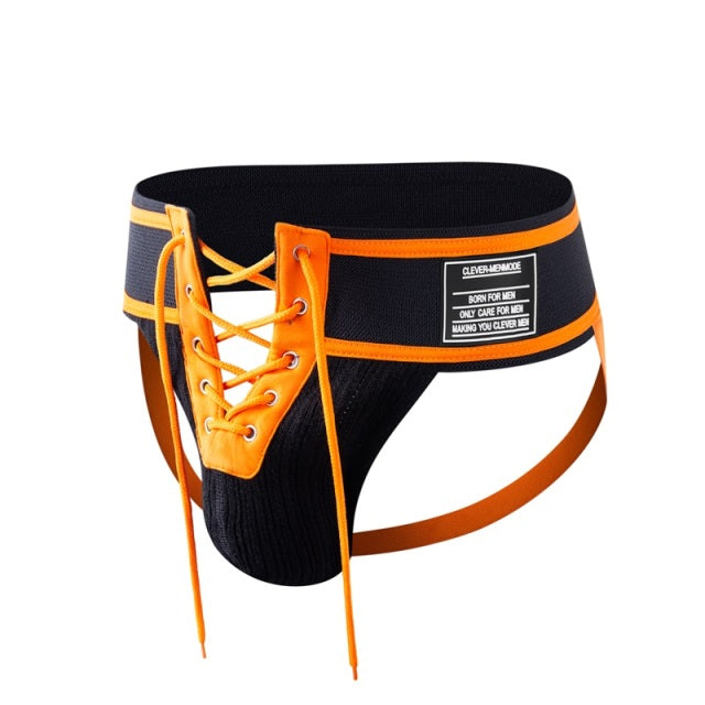 Sexy Thong Men Jockstrap Underwear Lacing Penis Pouch Lingerie Waistband Lace Up Open Front Gay Men Underpants Fetish Exotic