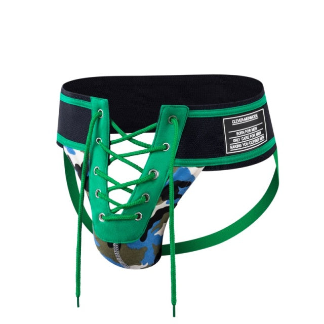 Sexy Thong Men Jockstrap Underwear Lacing Penis Pouch Lingerie Waistband Lace Up Open Front Gay Men Underpants Fetish Exotic