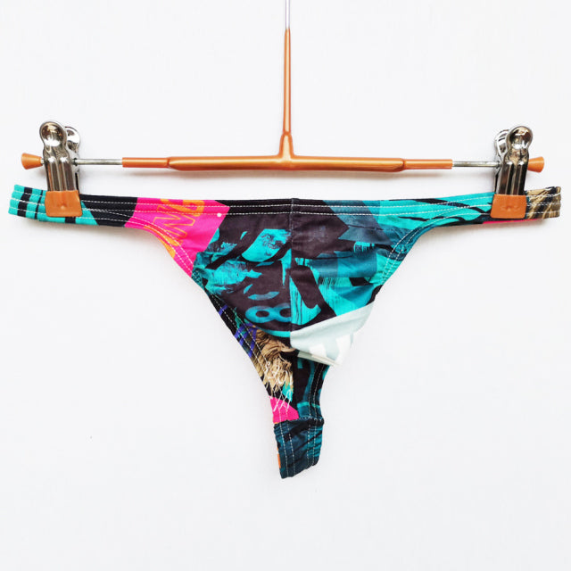 Fashion Print Mens Thongs And G Strings Low Rise Brief Penis Hipster Men Briefs Sexy Thongs Breathable Thong
