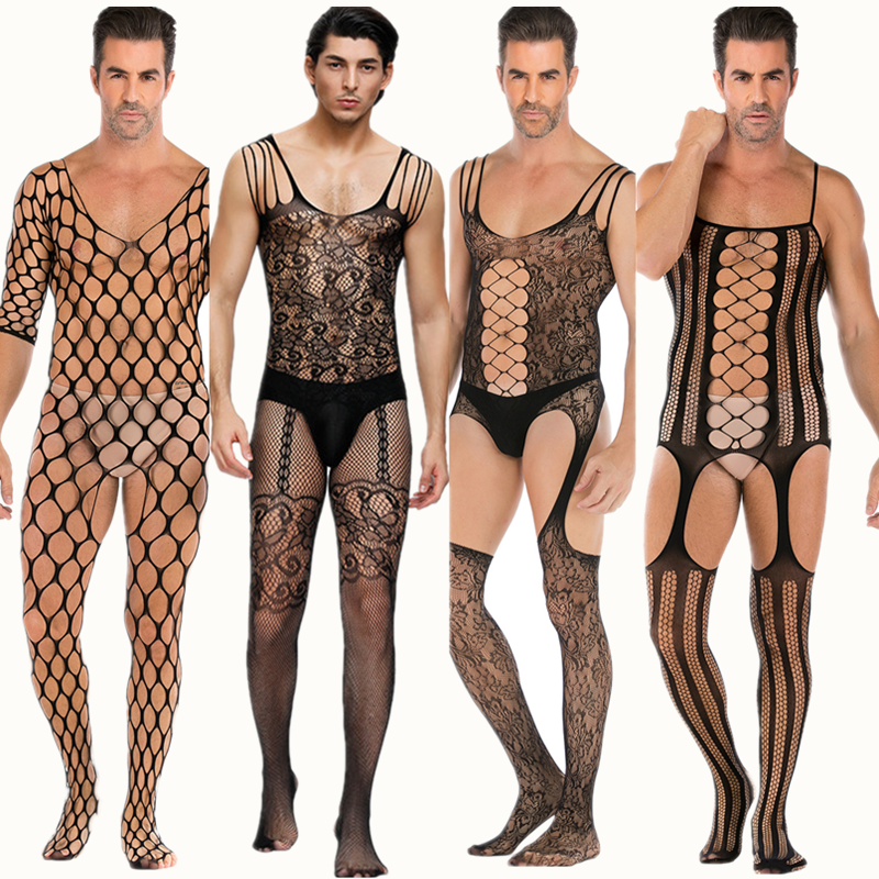 sexy lingerie mesh teddy man netting body stocking hot porno cosplay fun underwear sexy costumes intimates man hose bodysuits