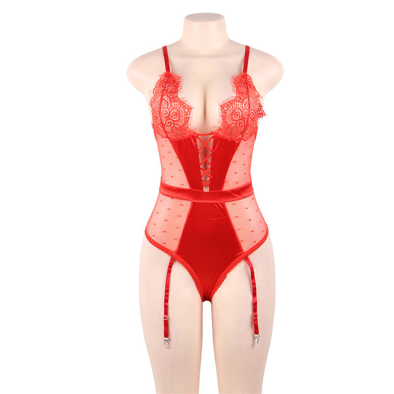 Ohyeahlady Lace Lingerie Bodysuit Satin Lace Stitching Porno Lingerie Plus Size Body Dentelle Sexy Teddy Lingerie