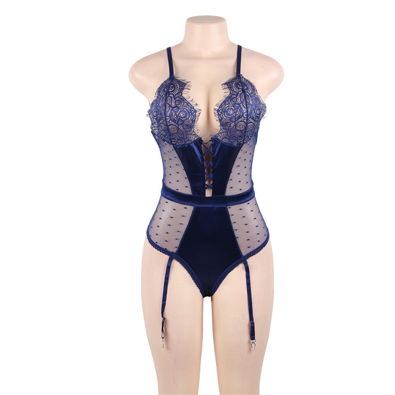 Ohyeahlady Lace Lingerie Bodysuit Satin Lace Stitching Porno Lingerie Plus Size Body Dentelle Sexy Teddy Lingerie
