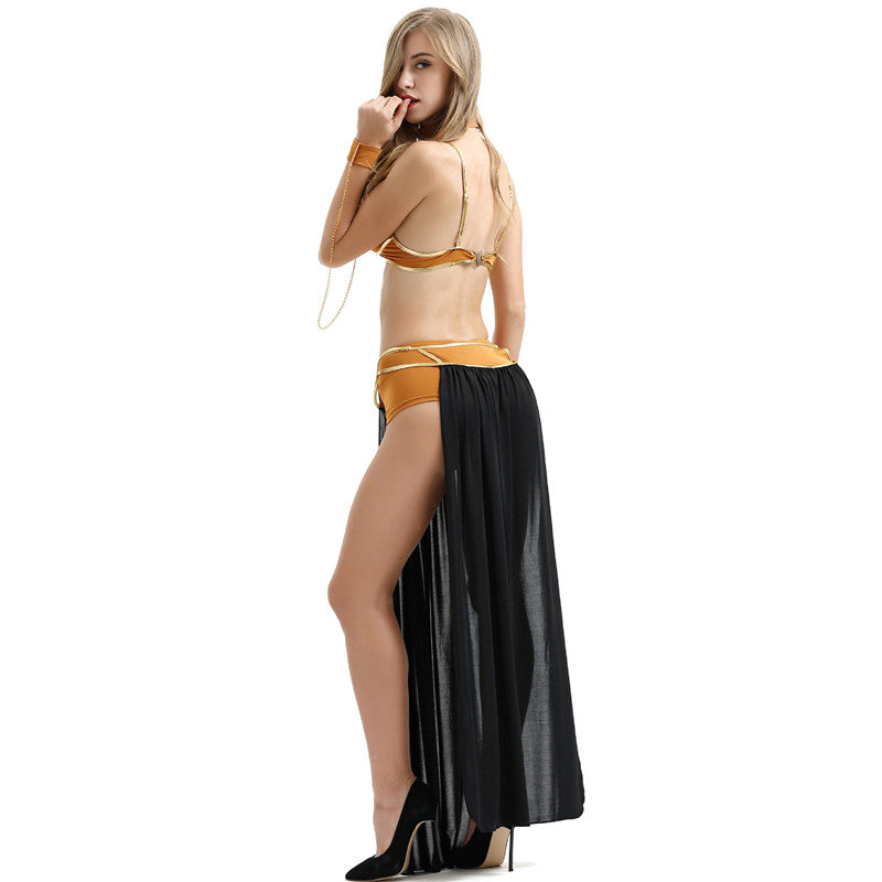 Cosplay Costumes Princess Leia Slave Bra+Skirt Black &amp; Brown Women Sexy Party Anime Halloween Costume Egyptian Style
