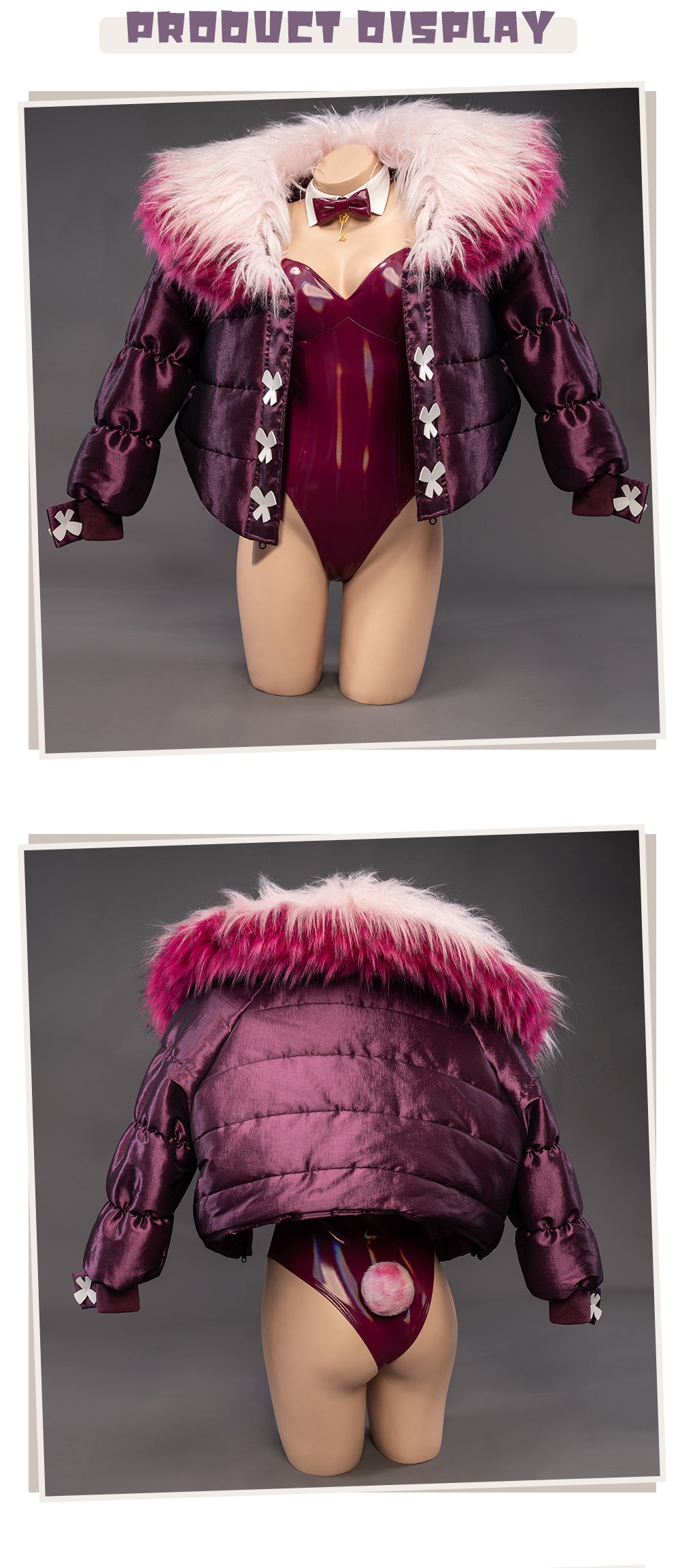 UWOWO Demon Slayer: Kimetsu no Yaiba Shinobu Kocho Cosplay Costume Fursuit Bunny Version Sexy Bodysuit Cute Rabbit Big Fur Coat