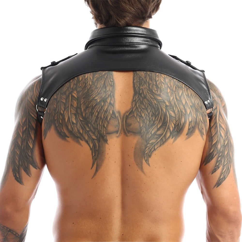 iEFiEL Fashion Men Nightclub Performance Tops Neckline Adjustable Body Chest Harness Lapel Bondage Costumes with Press Buttons