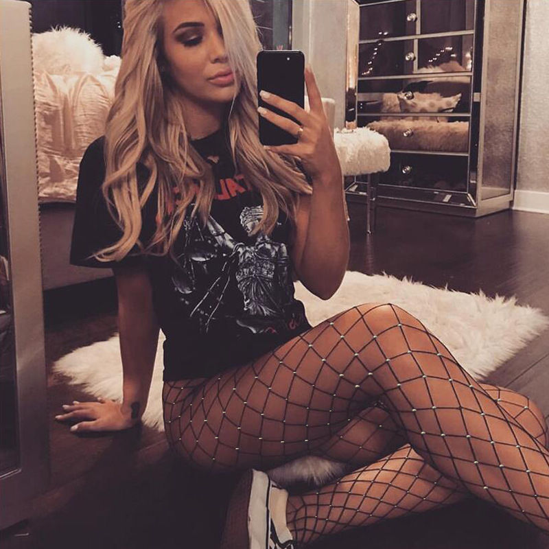 Sexy Fish Net Stockings Tight High Waist Diamond Tight Sparkle Rhinestone Fishnet Pantyhose Fashion Street Lingerie