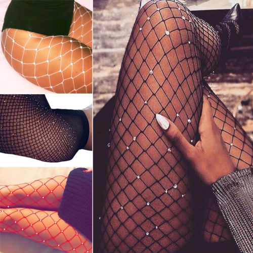 Sexy Fish Net Stockings Tight High Waist Diamond Tight Sparkle Rhinestone Fishnet Pantyhose Fashion Street Lingerie