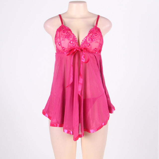 6XL Lingerie Plus Size Sexy  Sequin Nighties Lace See Though Erotic Women Night Dress Perspective Nightgown Sleepwear
