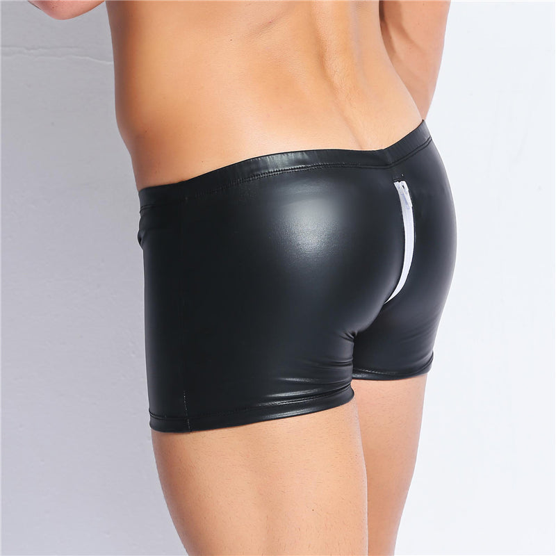 Male Underwear Open Crotch Sissy Pants Patent Leather Fetish Men Latex Boxer Shorts Porno Gay Crotchless Lingerie for BDSM Sex