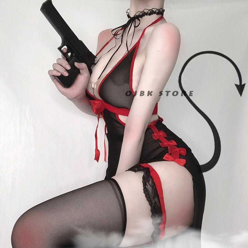 Womens Devil Cosplay Lingerie Lolita Vintage Vampire Costumes Sexy Backless Long Fancy Dress Halloween Party Sleepwear Gifts