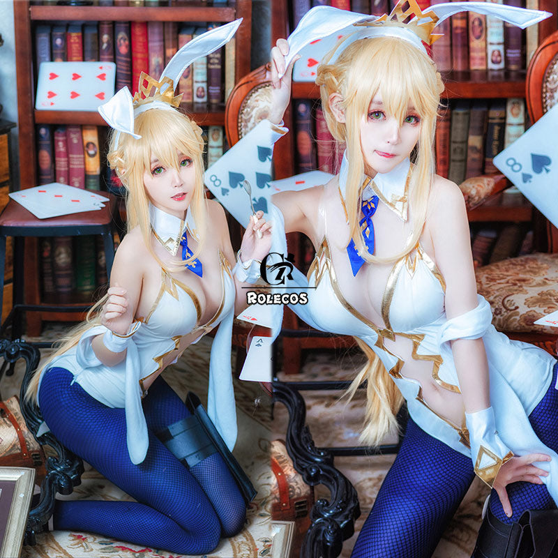 ROLECOS Fate Arutoria Pendoragon Cosplay Costume Jumpsuit FGO Saber Women Sexy Bunny Girl Costume FGO Cosplay