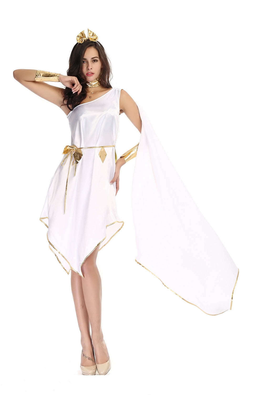 White Sexy Greek Goddess Costumes Adult Women Halloween Carnival Party Ancient Greek Goddess Loose Irregular Fancy Dress