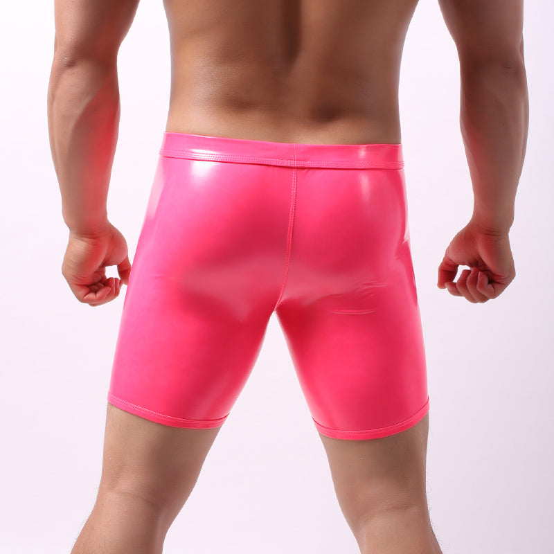 AIIOU Sexy Men Boxer Shorts Funny Faux Leather Underwear Wet Look Underpants Open Crotch Pouch Erotic Gay Cueca Male Panties