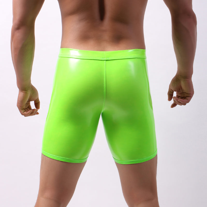 AIIOU Sexy Men Boxer Shorts Funny Faux Leather Underwear Wet Look Underpants Open Crotch Pouch Erotic Gay Cueca Male Panties