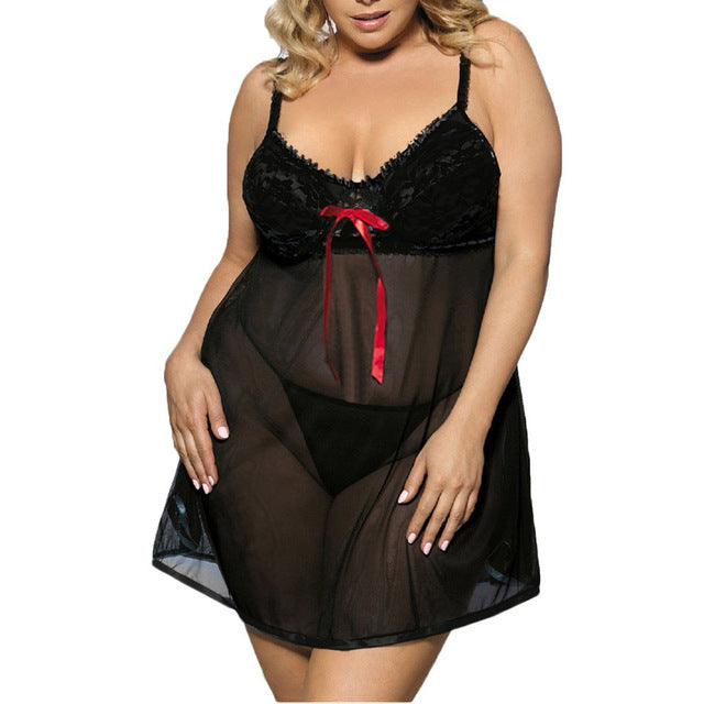 6XL Sexy Womens Lace Bow Lingerie Nightwear Plus Size Sleepwear Night Dress Camisole Sexy Nightgowns See Through Nighty Homewear