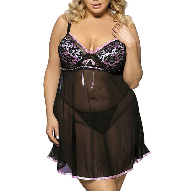 6XL Sexy Womens Lace Bow Lingerie Nightwear Plus Size Sleepwear Night Dress Camisole Sexy Nightgowns See Through Nighty Homewear