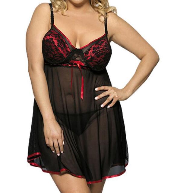 6XL Sexy Womens Lace Bow Lingerie Nightwear Plus Size Sleepwear Night Dress Camisole Sexy Nightgowns See Through Nighty Homewear