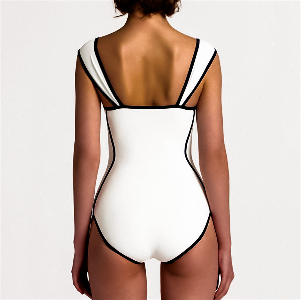 Sexy Retro Black White Striped Push Up One Piece Swimsuit Bodysuit Ladies Monokini Swimwear Women Swim Bathing Suit Trikini