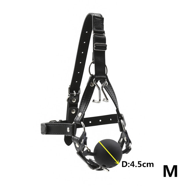 Bdsm Bondage Harness Strap Head Belts with Silicone Hollow Mouth Gag Ball and Nose Hook for Fetish Slave Role Play Sex Toys
