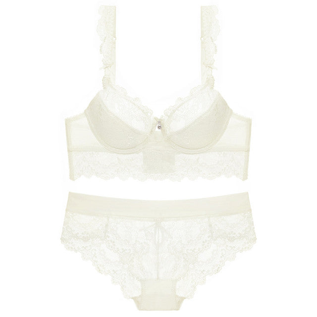 Lace Mesh Bra Womens Lingerie Underwear Embroidery Push Up Sexy Women Bra Panty Set
