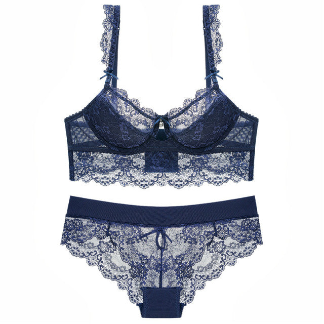 Lace Mesh Bra Womens Lingerie Underwear Embroidery Push Up Sexy Women Bra Panty Set