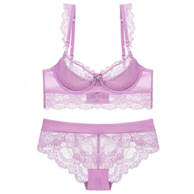 Lace Mesh Bra Womens Lingerie Underwear Embroidery Push Up Sexy Women Bra Panty Set