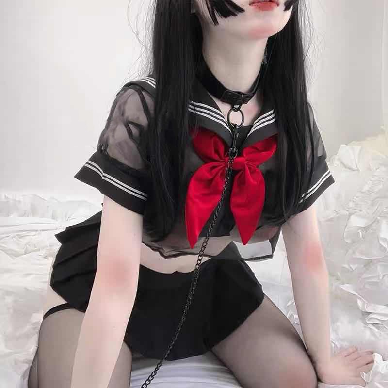 Womens Student Uniform with Front Tie Plaid Mini Skirt Red Exotic Costumes Role Play Sexy Keyhole School Girls Lingerie