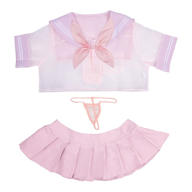 Womens Student Uniform with Front Tie Plaid Mini Skirt Red Exotic Costumes Role Play Sexy Keyhole School Girls Lingerie