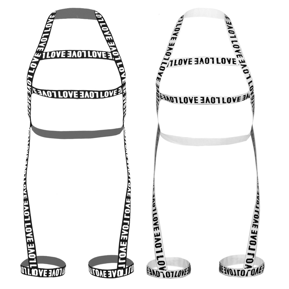 MSemis Men Gay Lingerie Letters Print Straps Halter Neck Body Open Chest Harness Belt Leg Garter Straps for Cosplay Club Costume