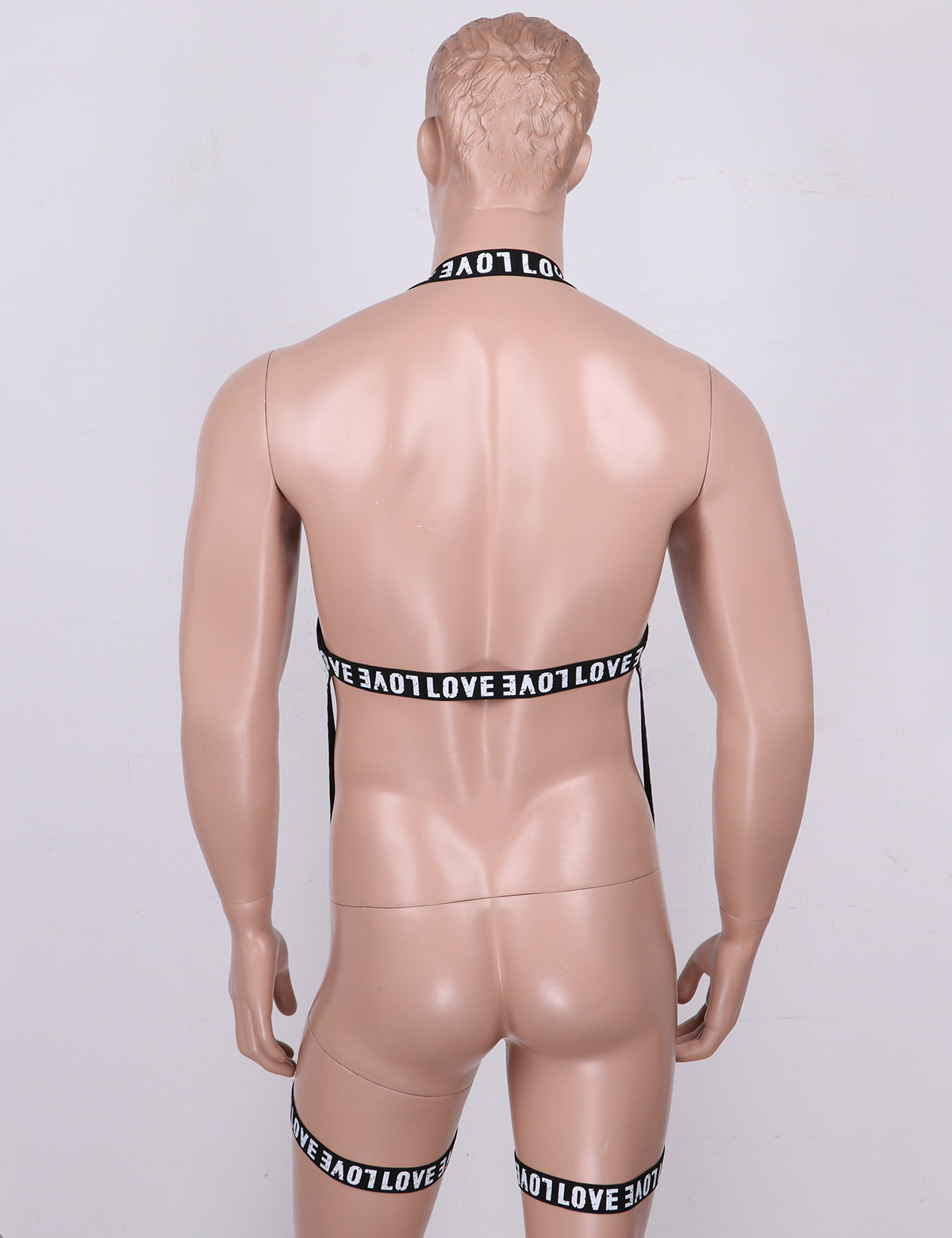 MSemis Men Gay Lingerie Letters Print Straps Halter Neck Body Open Chest Harness Belt Leg Garter Straps for Cosplay Club Costume