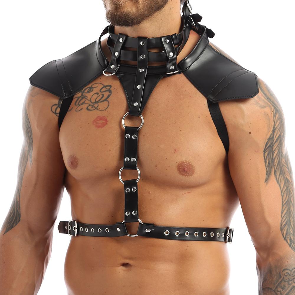 Harness Mens Erotic Lingerie for Sex Leather Halter Neck Buckles Body Chest Harness Belt with Metal O-rings Fancy Costume Straps