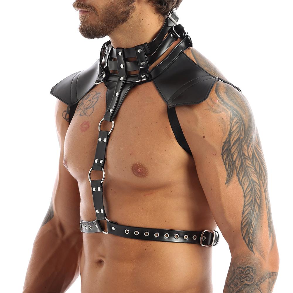 Harness Mens Erotic Lingerie for Sex Leather Halter Neck Buckles Body Chest Harness Belt with Metal O-rings Fancy Costume Straps